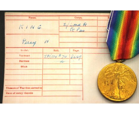 5911 PTE P H KING 2-LOND R (R FUS), British WWI Victory medal with information. P&amp;P Group 1 (£14+VAT for the first lot an