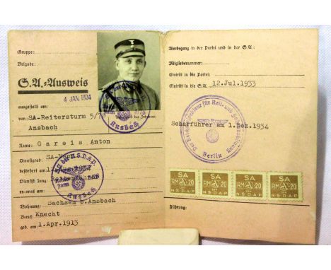 German Third Reich S.A Membership Book Dated 1933 with good stamps etc. P&amp;P Group 1 (£14+VAT for the first lot and £1+VAT