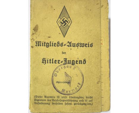 German Third Reich period Hitler Youth ID card containing various stamps and inscribed, dated 1937. P&amp;P Group 1 (£14+VAT 