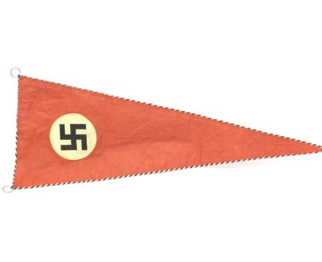 German WWII embroidered and braided staff car pennant, bearing black ink stamp, L: 55 cm. P&amp;P Group 1 (£14+VAT for the fi