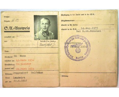 WWII German Third Reich SA Membership book. P&amp;P Group 2 (£18+VAT for the first lot and £3+VAT for subsequent lots) 