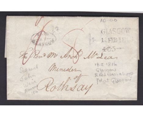 Scotland 1815-EL Glasgow to Rothsay with SL Glasgow/403, fine small and Paid/AT/Glasgow in black, Inheritance chain.