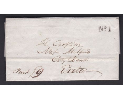 Devon 1834 EL- Tavistock to Exeter with boxed, Tavistock Py Pose and Gunnislake No.1- Nice Item