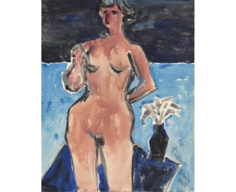 Artist: Milton Avery [d'après] (American, 1885-1965). Title: "Nude with Bouquet". Medium: Watercolor on paper. Date: Composed