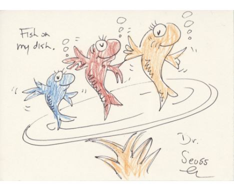 Artist: Theodor Seuss Geisel [Dr. Seuss] (American, 1904-1991). Title: "Fish on My Dish". Medium: Felt-tip pen and crayon on 