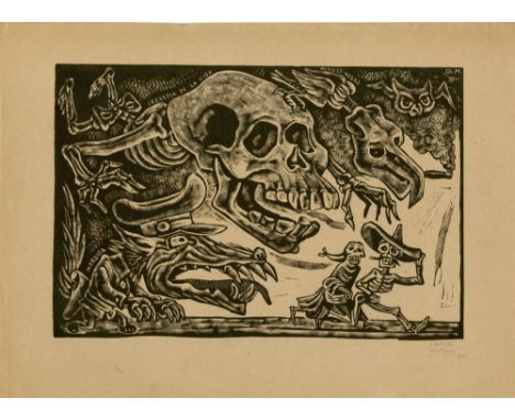 Artist: Jose Chavez Morado (Mexican, 1909 - 2002). Title: "Calavera contra el Pueblo". Medium: Woodcut. Date: Composed 1945. 