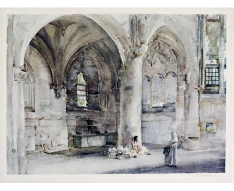Artist: William Russell Flint (Scottish, 1880 - 1969). Title: "The Little Flower Girl, Senlis". Medium: Original color collot