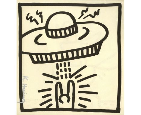 Artist: Keith Haring (American, 1958 - 1990). Title: "UFO #2". Medium: Original vintage lithograph. Date: Composed 1982. Prin