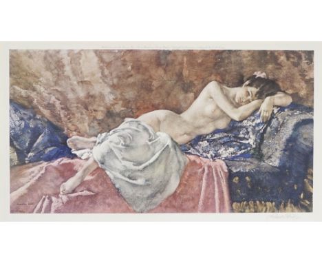 Artist: William Russell Flint (Scottish, 1880 - 1969). Title: "Reclining Nude II". Medium: Original color collotype. Date: Co