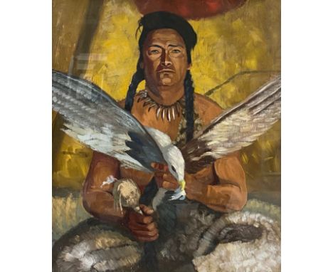 Harley Brown (b.1939), oil on board, Native American Chief portrait: Tenderness II. Framed and glazed. H.76 W.65cm