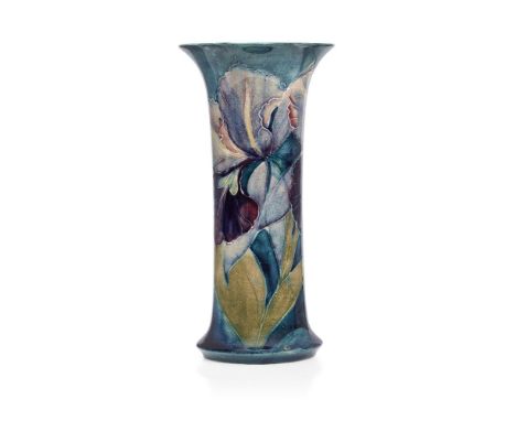 William Moorcroft (1872-1945), a Purple Iris pattern ceramic vase with flared neck     c.1916, signed in green W Moorcroft, i