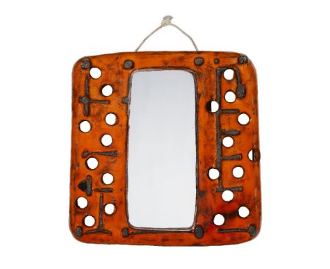 Juliette Derel (1918-2007), a glazed ceramic and illuminated mirror    c.1960, signed to reverse    The orange glazed ceramic