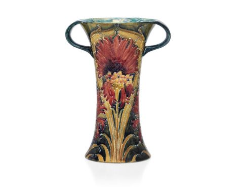 William Moorcroft (1872-1945), a Chrysanthemum pattern twin handled ceramic vase  c.1912, signed in green W Moorcroft, printe