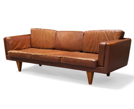 Illum Wikkelsø (1919-1999), a model 'V11' brown leather sofa made by Holger Christiansen    1960s    Upholstered in tan leath