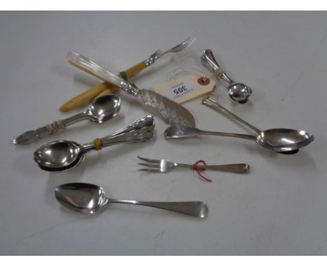 A collection of various silver  and other cutlery to include - fourteen silver teaspoons, mustard spoon, pickle fork, George 