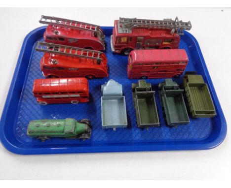 A tray of diecast vehicles, fire engine, DInky Merry Weather tender etc 