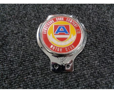 A vintage motor car badge - Armstrong Cork company ltd motor club 