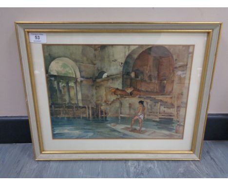After Sir William Russell Flint : The Marchesa's Boathouse, colour print, 34.5 cm x 24 cm, framed.
