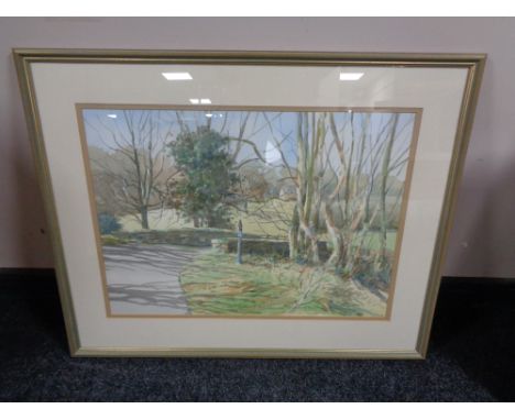 A decorative gilt framed picture, oil on canvas of a flower, watercolour drawing of a bridge, canvas print