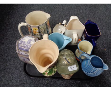 A tray of Martel whisky jug, ceramic jug, Art Deco Wade jug 