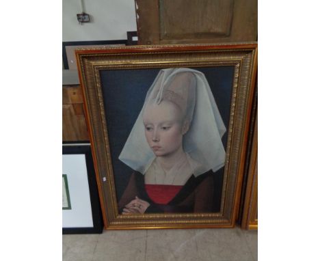 An antique style portrait picture in a gilt frame CONDITION REPORT: This is a print 