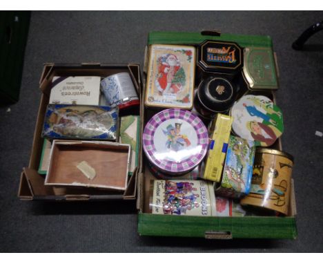 Two crates of vintage and later tins 