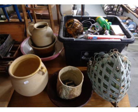 A box of Miracle grow feeder, wall planters, ceramic pot, basin etc 