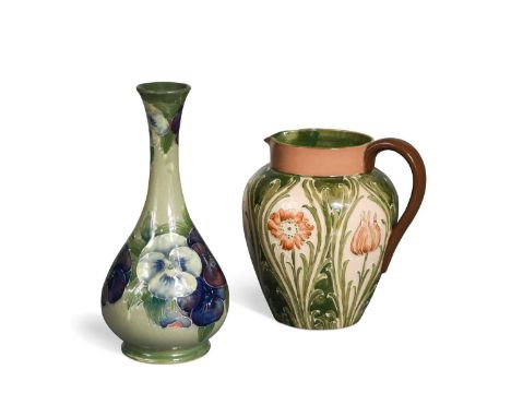 A Macintyre Moorcroft Dura ware jug, pattern no. 356816, circa 1902, of 'Kimberly' shape, the body tube line decorated with a