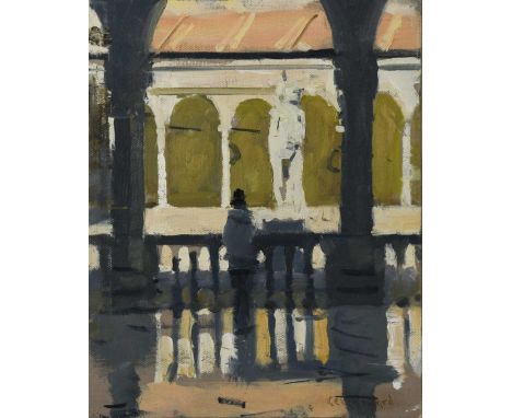§ Ken Howard OBE, Hon RBA, PPNEAC, RA, ROI (1932-2022) Figure against a balustrade, Venicesigned 'Ken Howard.' (lower right)o