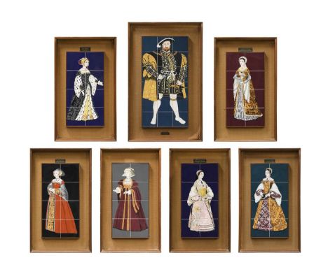 The Henry VIII collection of ceramic panels by H&amp;R Johnson,  the seven large panels each composed of a series of tube lin