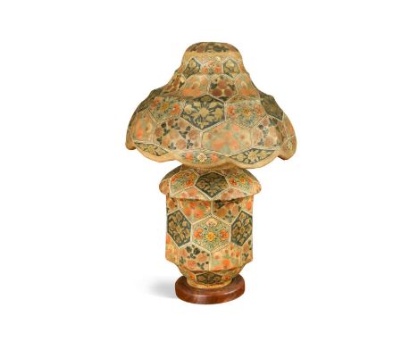 A hand-painted vellum table lamp,  the domed shade above an octagonal base48cm high