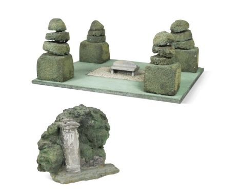 § Ivor Abrahams RA (1935-2015), two architectural garden models, the first of a formal garden with central bench, mounted to 