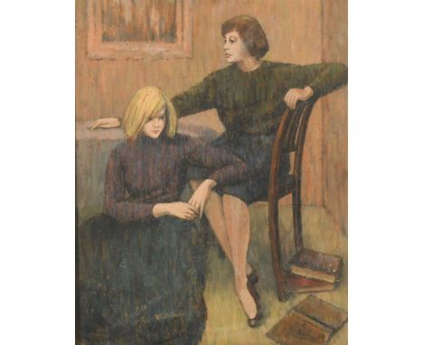 British School, 20th Century Portrait of two women oil on board49 x 39cm