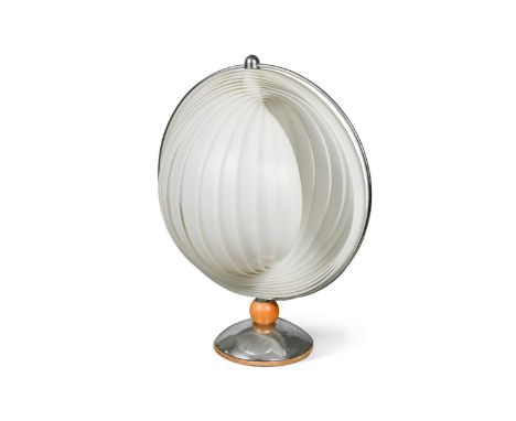 A 'Moon Lamp' in the manner of Verner Panton for Louis Poulsen, raised on a domed chrome foot and fitted with an articulated 