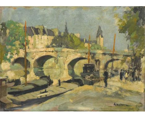 § Edward Wesson RI, RSMA (1910-1983) By the Seinesigned 'Wesson' (lower right)oil on board, unframed27 x 37cmWould benefit fr