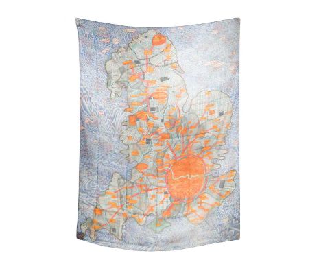 § Sir Grayson Perry CBE, RA (1960-), an 'Art Club' silk scarf, printed with a map of England design, contained within a prese