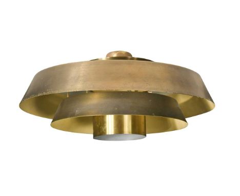 A brass ceiling light in the manner of Louis Poulsen,  of tiered circular design40cm diameter