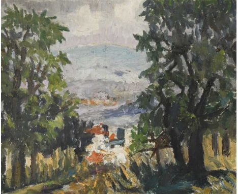 § Lucy Harwood (1893-1972) Avenue of treessigned to the reverseoil on canvas49 x 59.5cmThe surface quite dirty with a number 