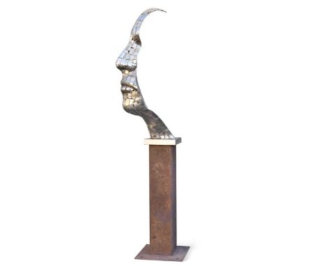 § Rick Kirby (1952-), The Shard, 2012,  welded stainless steel, mounted to a steel column base204cm high overall, the sculptu