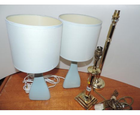 Pair of Ceramic Lamps and 2x Brass Lamps 