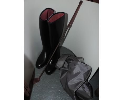 Pair of Stylo Riding Boots - Size 7.5-8 and Hunting Crop 