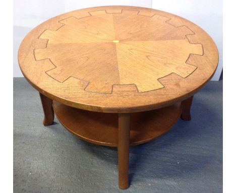 Circular Coffee Table with Decorative Top and Shelf under 