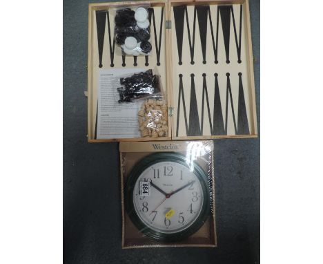 Wall Clock, Draughts and Chess Set 