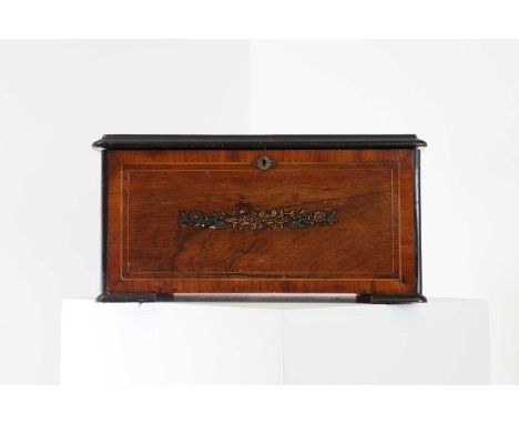 A rare four-bells-in-sight rosewood and ebonised musical box,late 19th century, Swiss, playing eight airs, the bells struck b