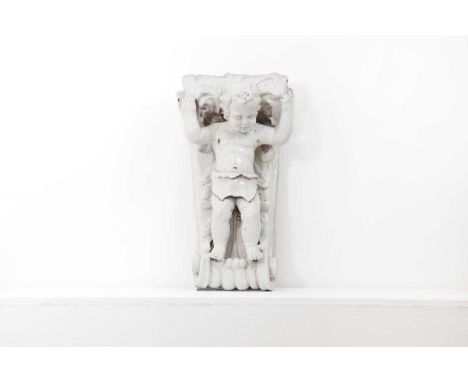 A glazed terracotta corbel or chimney jamb in the Della Robbia style,late 19th/early 20th century, Italian, in the form of a 