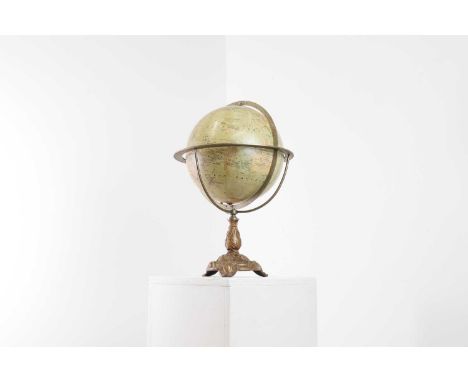 A French ten-inch terrestrial globe,late 19th century, by C H Perigot, fitted with a brass meridian ring, raised on an associ