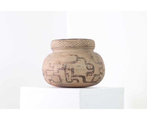 An Omagua pottery bowl,16th-18th century, Napo River, Amazon Basin, Ecuador, with painted black geometric decoration,25cm dia
