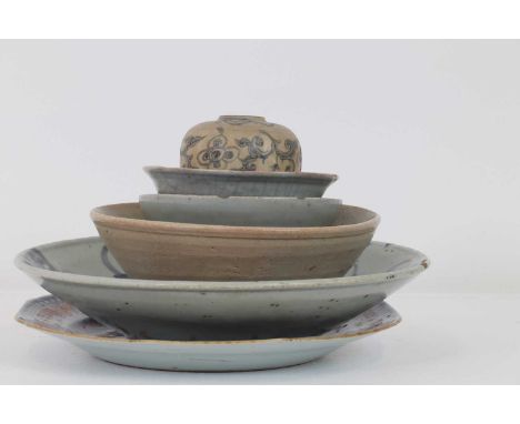 A collection of ceramic bowls and vases, Chinese and South-East Asian, to include celadon-glazed examples, largest 24.5cm dia