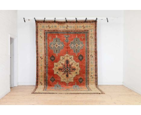 A wool carpet of Persian Serapi design,20th century, Anatolian,340 x 233cmCondition ReportFading and discolouration throughou