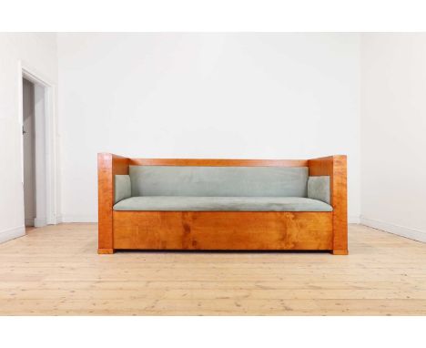 A Biedermeier maple sofa,19th century, Swedish, upholstered in light-blue suede,210cm wide80cm deep85cm highBuying this sofa 